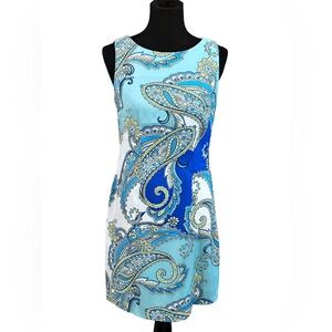Alyx Vibrant Blue Paisley Sleeveless  Shift Dress - Size 8